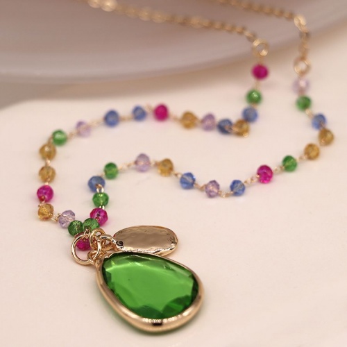 Golden Mixed Bead & Vibrant Green Drop Necklace by Peace of Mind